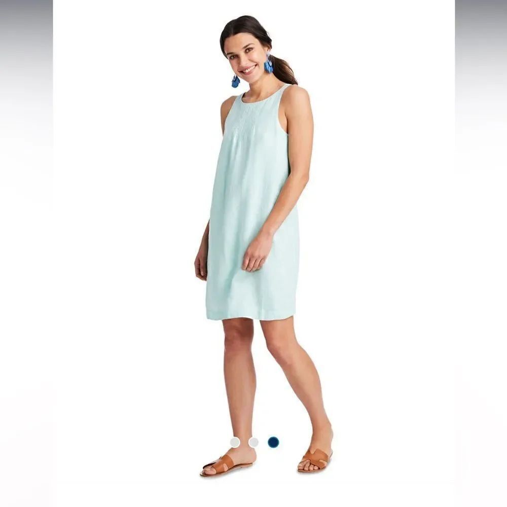 NWT VINEYARD VINES  Linen Pintuck Cisco Swing Dress Women’s Size 4 Crystal Blue